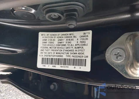 2015 Honda Civic Lx from USA, damaged, VIN 2HGFB2F50FH549965
